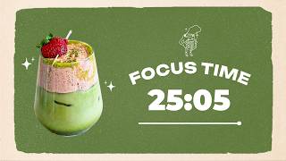 🍓 Study with Me | Strawberry Smoothie Matcha Latte | 25/5 Timer| Chill Lo-fi 🎶| 4 Hour Focus Session