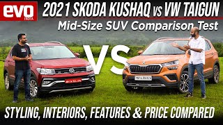 2021 Skoda Kushaq vs VW Taigun SUV | Styling , Interiors , Features and Price compared | evo India