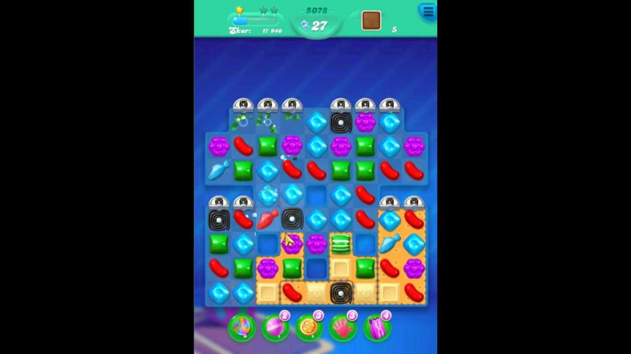 Candy Crush Soda Saga, уровень 5078. Получите 3 звезды и выполните 7 ходов.