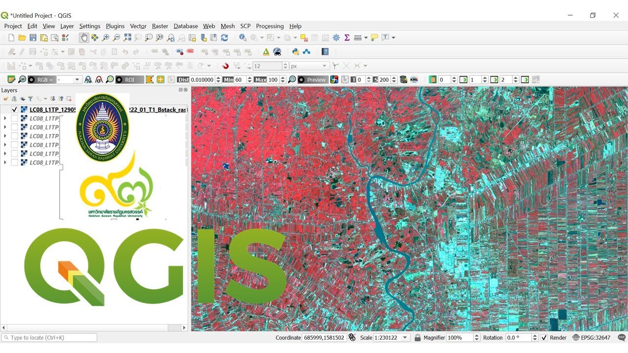 [QGIS] การรวมแบนด์และผสมสีภาพ Landsat-8 (Color Composite band Landsat-8 by QGIS)