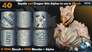 Reptile and Dragon Skin Alphas to use in ZBrush
