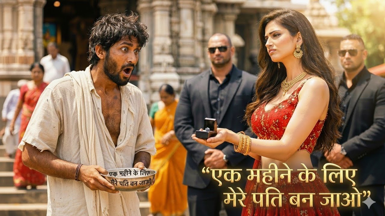 मंदिर के बाहर भीख मांग रहे भिखारी से अमीर लड़की बोली एक महीने के लिए मेरे पति बन जाओ मुझसे शादी करलो