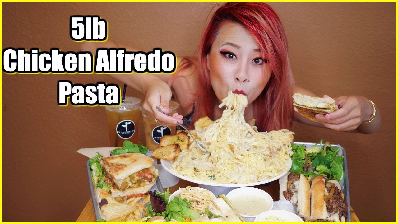 5lbs of Chicken Alfredo Pasta!!! #RainaisCrazy - Flinderstreet Cafe in Chino, CA