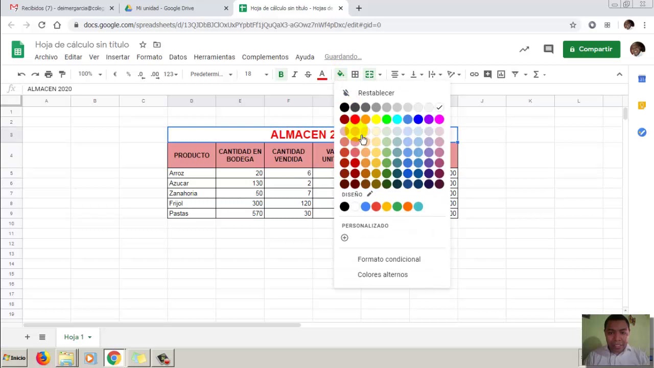 Hojas de cálculos desde Drive YouTube