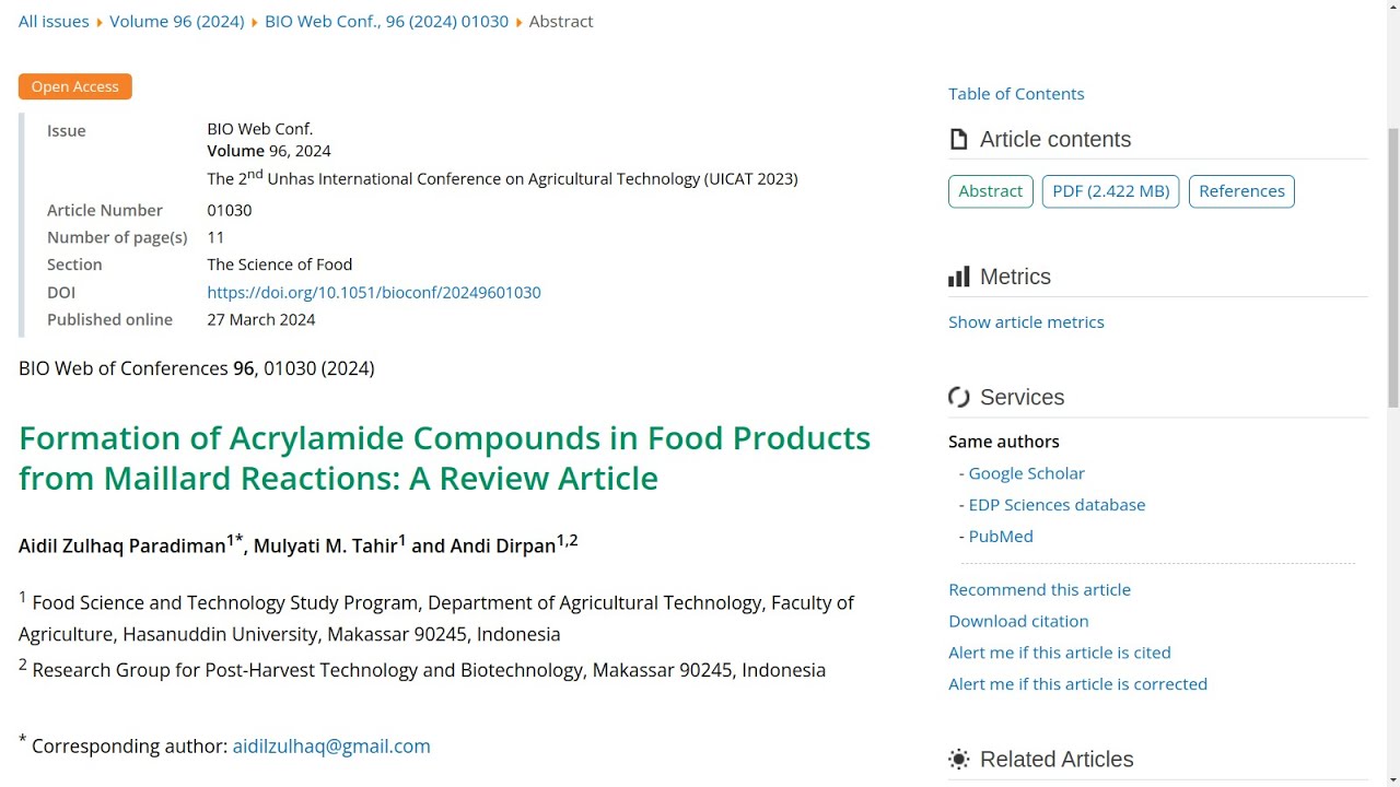 Formation de composés d'acrylamide dans les produits alimentaires à partir de réactions de Maillard