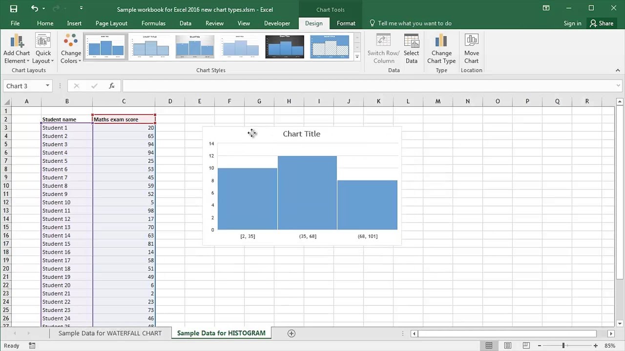 how to make a histogram in excel 2016