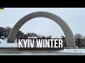 Winter Walk in Kyiv 🇺🇦 Freedom Arch to Glass Bridge (No Talking, Real Sounds) 4K