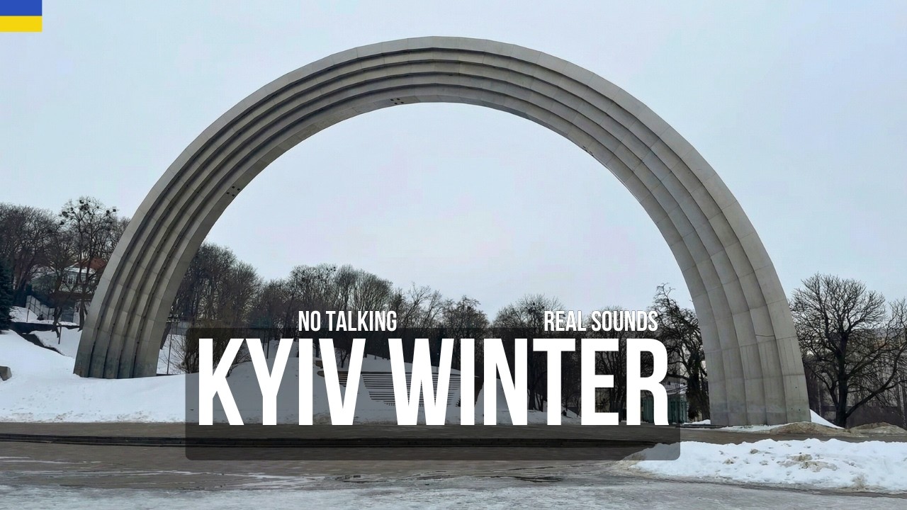 Winter Walk in Kyiv 🇺🇦 Freedom Arch to Glass Bridge  (No Talking, Real Sounds) 4K