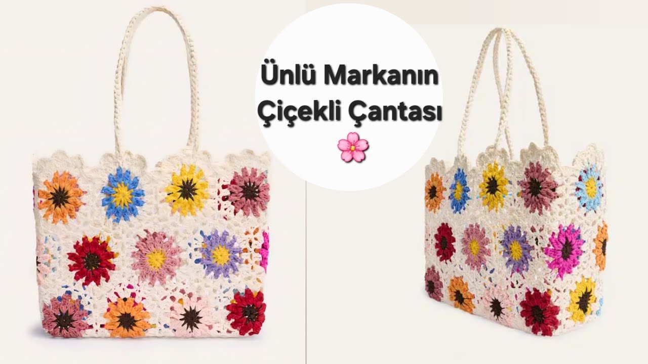ÜNLÜ MARKANIN ÖRGÜ HASIR ÇİÇEK DESENLİ ÇANTA YAPIMI🌸🌺