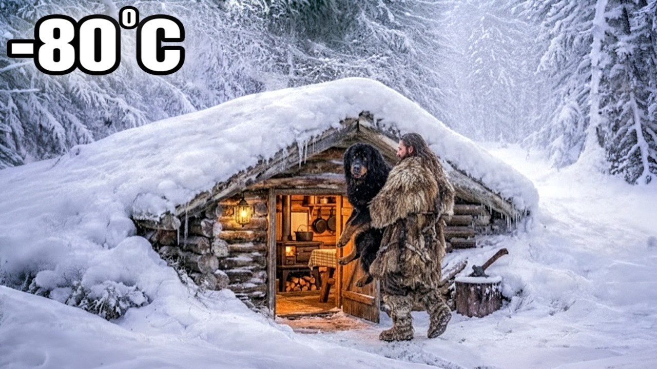 Building a Homemade Log Cabin in the Snow + Easy Survival Meals | Relaxing ASMR