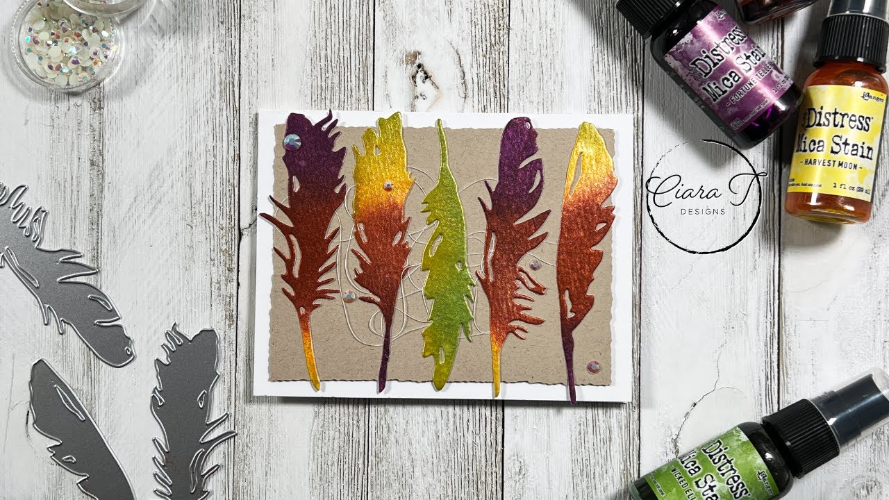 Stunning Distress Mica Sprayed Feathery A2 Card | Brand new Tim Holtz Mica Sprays!!