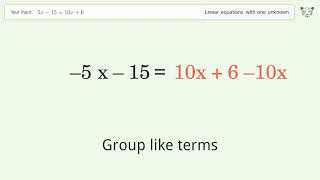 Solve 5x-15=10x+6: Linear Equation Video Solution | Tiger Algebra