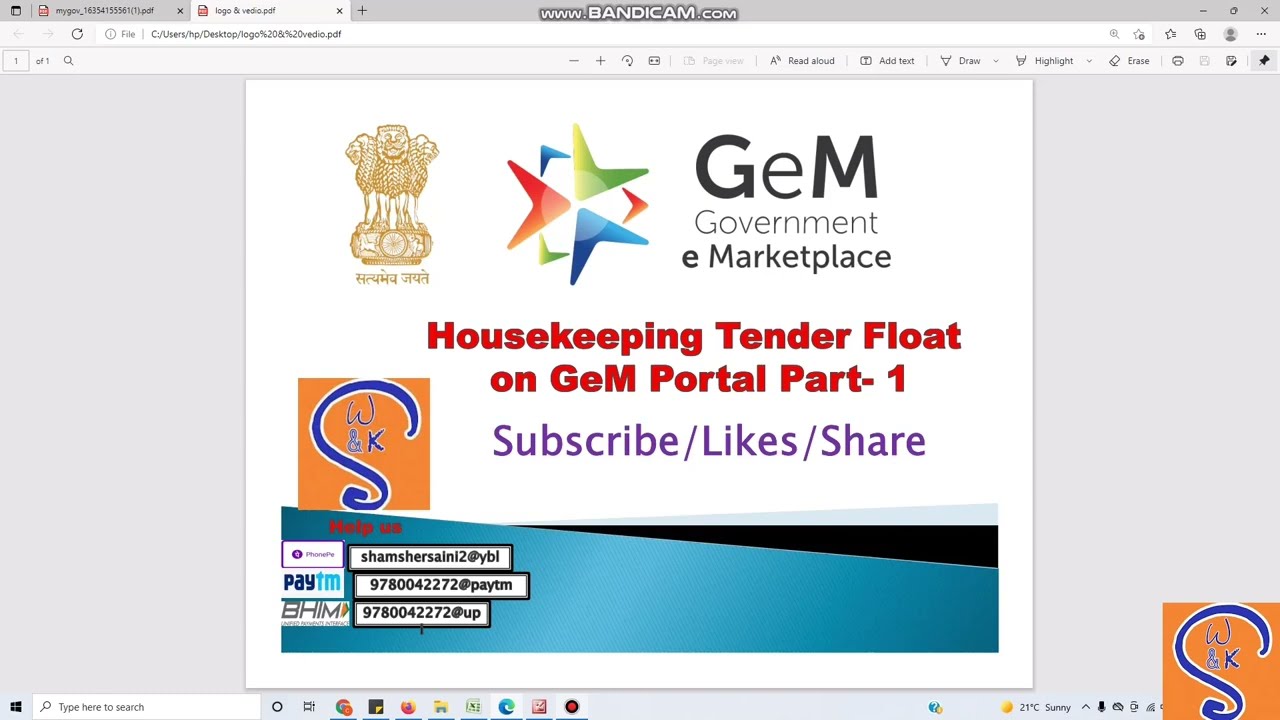 Housekeeping Service Tender Float on GeM Portal - Video Part 1