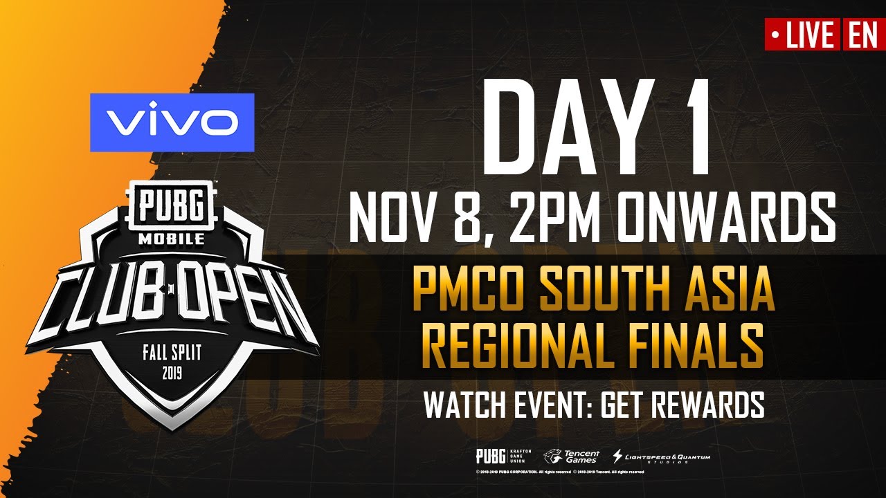 [EN] PMCO South Asia Regional Finals Day 1 | Vivo | Fall Split | PUBG MOBILE CLUB OPEN 2019