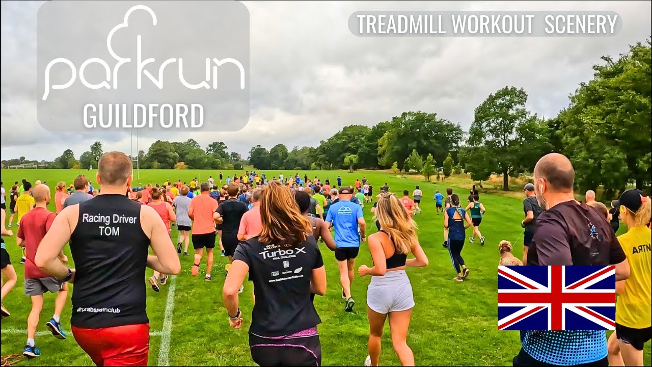 PACING 27 minute 5KM parkrun Treadmill Workout Scenery | Guildford parkrun Virtual Run | Stoke Park