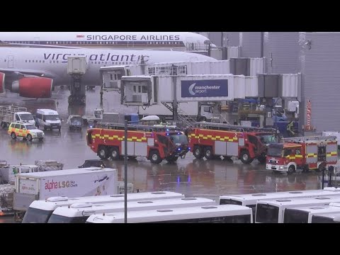 *FIRE* Aftermath of Baggage Truck Fire at Manchester on the ramp- Emergency Services Seen 29.7.18!