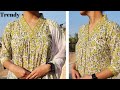 Fashionable v neck pleated kurti design easy cutting and stitching  collar kurti