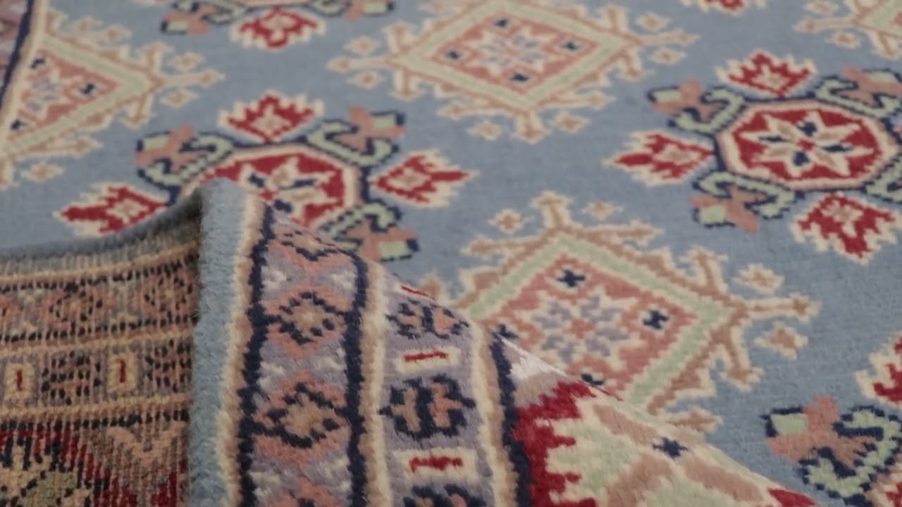 Vintage Bokhara Rug in Soft Sky Blue with Geometric Patterns - Rug & Kilim-35003