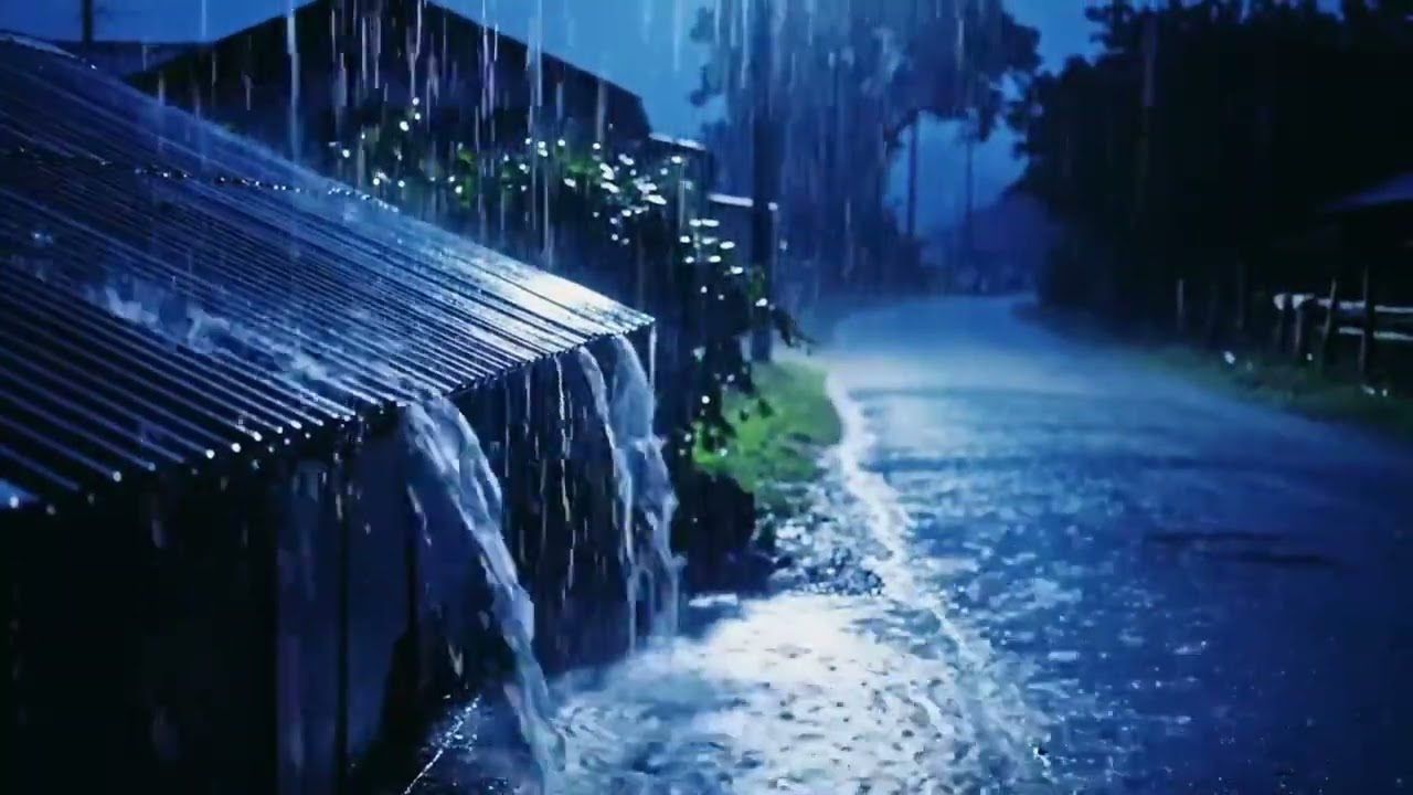 Midnight Rural ASMR: Relentless Heavy Rain Falling Over Quiet Fields and Sleeping Homes 282
