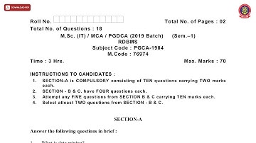 MSC MCA PGDCA 1ST SEM IT RDBMS DEC 2020 | PTU