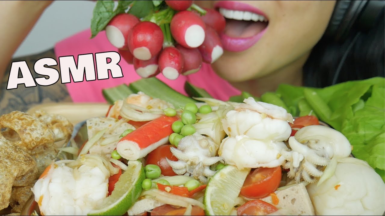ASMR SPICY SEAFOOD PAPAYA SALAD (EXTREME CRUNCHY EATING SOUNDS) NO TALKING | SAS-ASMR