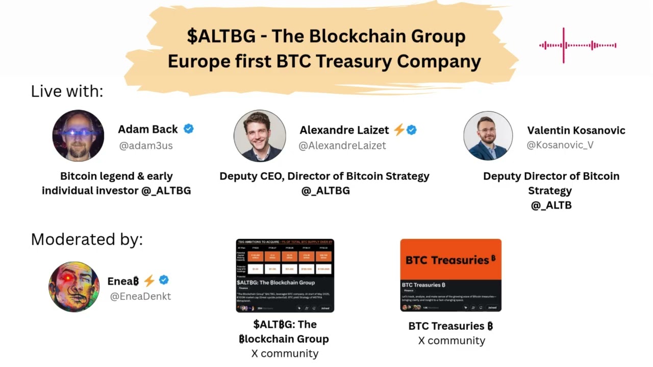 The Blockchain Group ($ALTBG) - Bitcoin legend Adam Back and CEO Alexandre  Laizet
