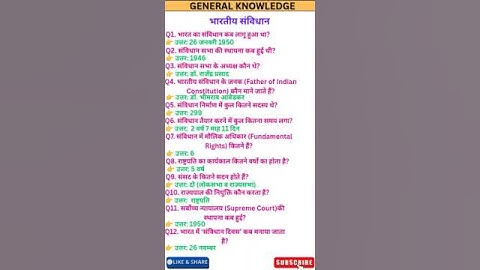 📖 Top GK Questions on Indian Constitution | Samvidhan Quiz in Hindi#indianconstitution #gkshorts