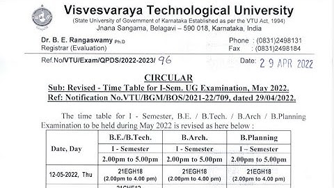 VTU Today Update: 1st Sem BE/B.Tech Revised Timetable @nvrupdates36
