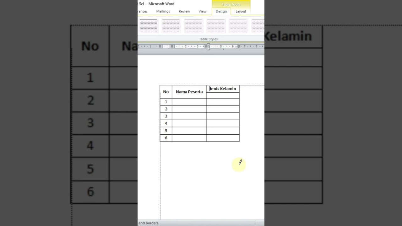 Split sel tabel pakai draw table Microsoft word 2010