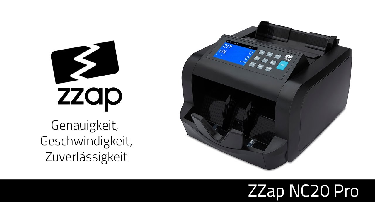 ZZap NC20 Pro Geldscheinzähler – Zählt Gemischte Stückelungen (EUR, GBP, PLN, CZK) Mit Falschgelddetektion, 1200 Scheine/Min., Farbdisplay