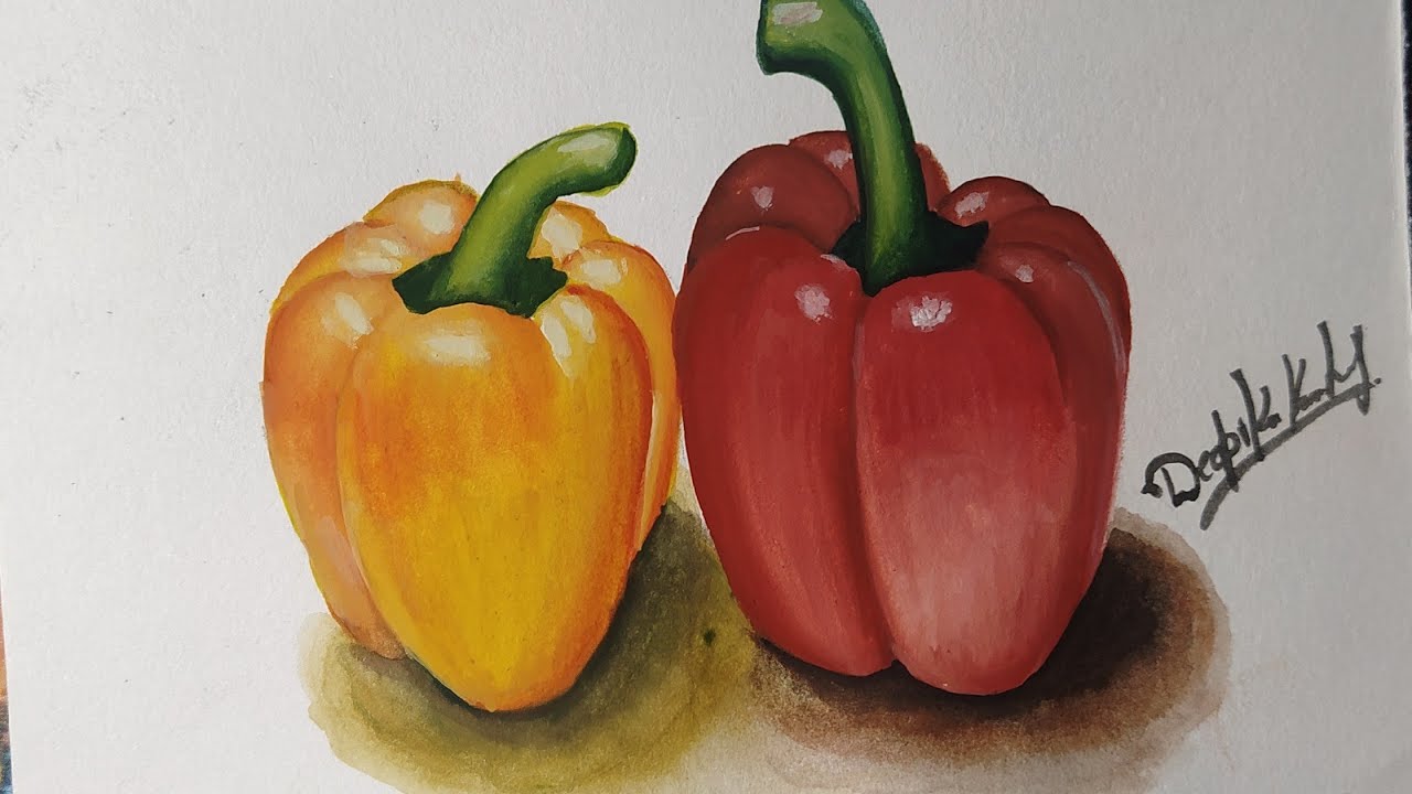 best realistic capsicum painting | capsicum painting| poster colour art| still life painting|
