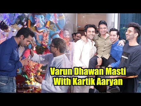 Varun Dhawan & Kartik Aaryan Masti With Bhushan Kumar @ T-Series Ganpati