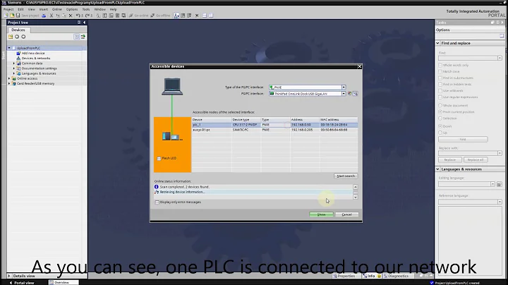 Siemens TIA Portal PLC tutorial - Upload program from PLC to TIA portal (PC)
