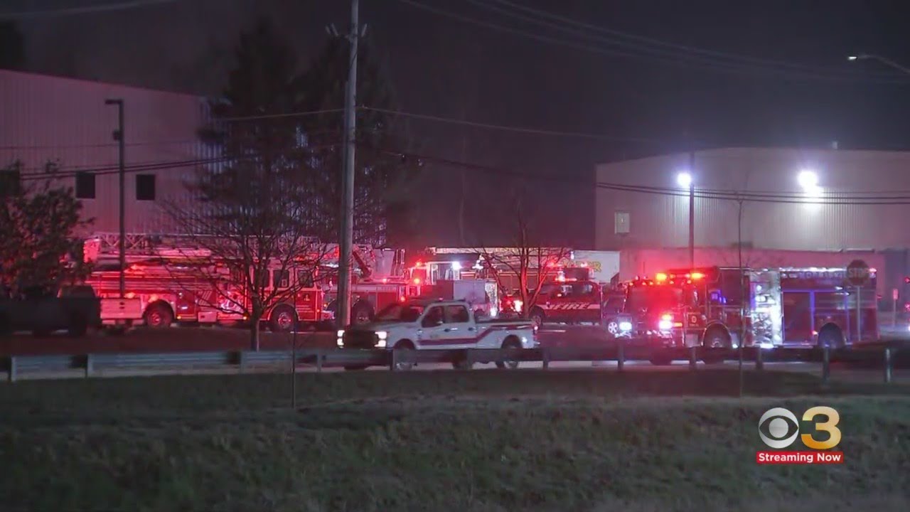 Warehouse fire breaks out in Bucks County - YouTube
