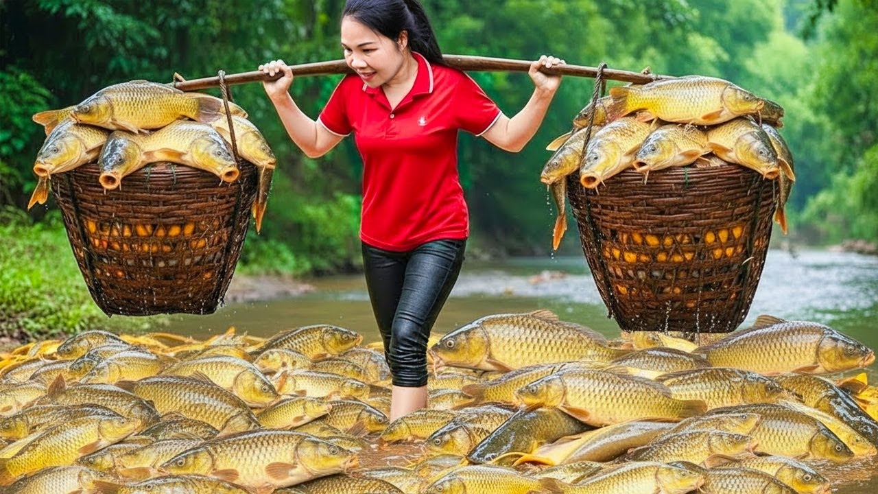 367 Days Catching A Lot Of Big Fish in the River & Go To Market Sell | Fishing and Simple Cooking