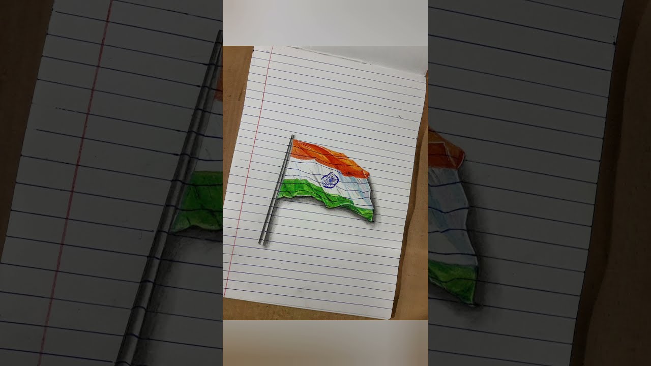 3D Indian flag in notebook | simple Drawing | Colourpencil | 