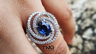 Flower Swirl Design 2.42 Carat Blue Sapphire & Diamond Ring Set in Platinum (PT950)