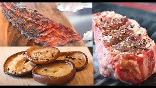 【豪華3種】絶品キャンプ料理｜アヒージョ風しいたけ&ベイビーバックリブ&ステーキ🥩