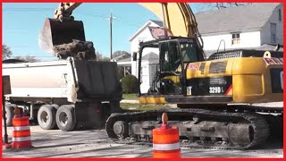 Preparing Road For Asphalt Road Construction And Compaction CAT 329 Excavator With CAT D6 Dozer