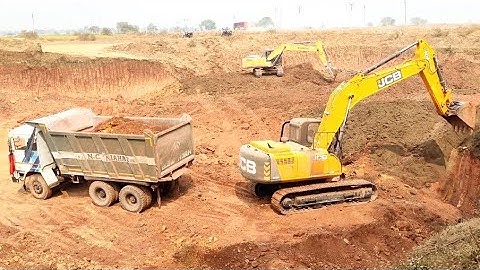 JCB Loading Gravel in Excavator dumper truck Video - JCB Working Video