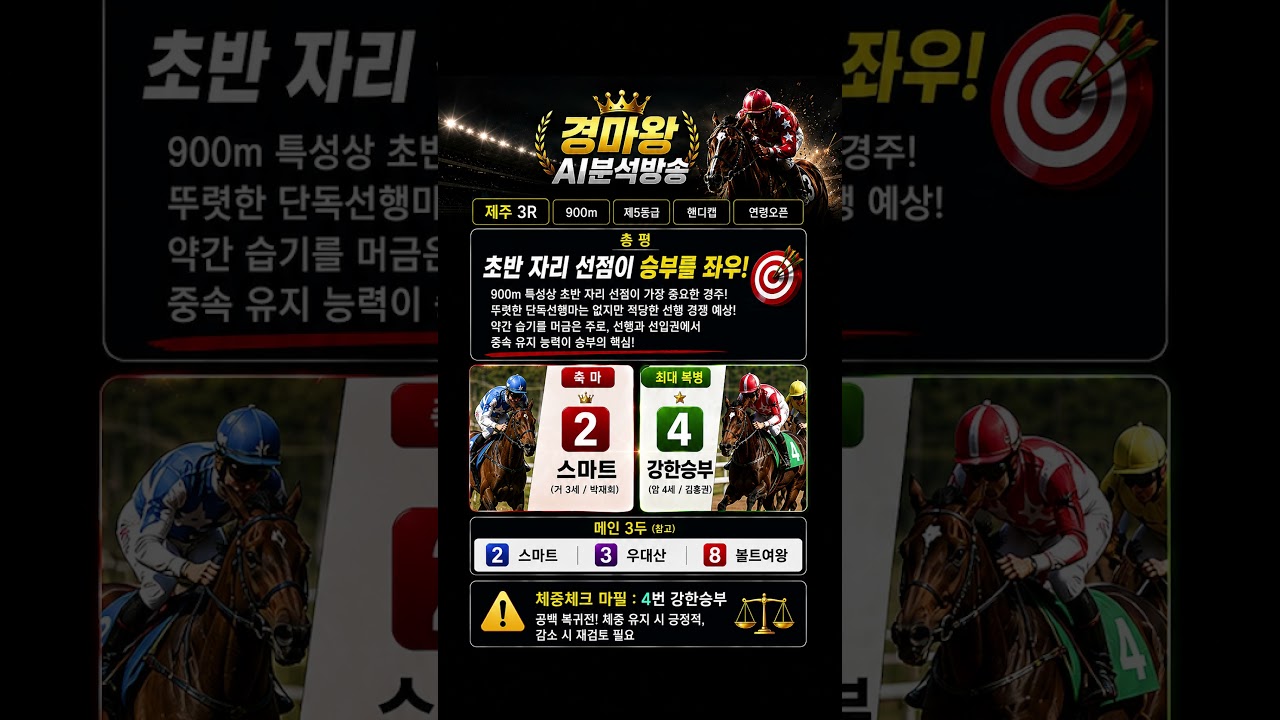 7월3일 제주 3경주는? 초반 자리선점이 승부를 좌우한다!!