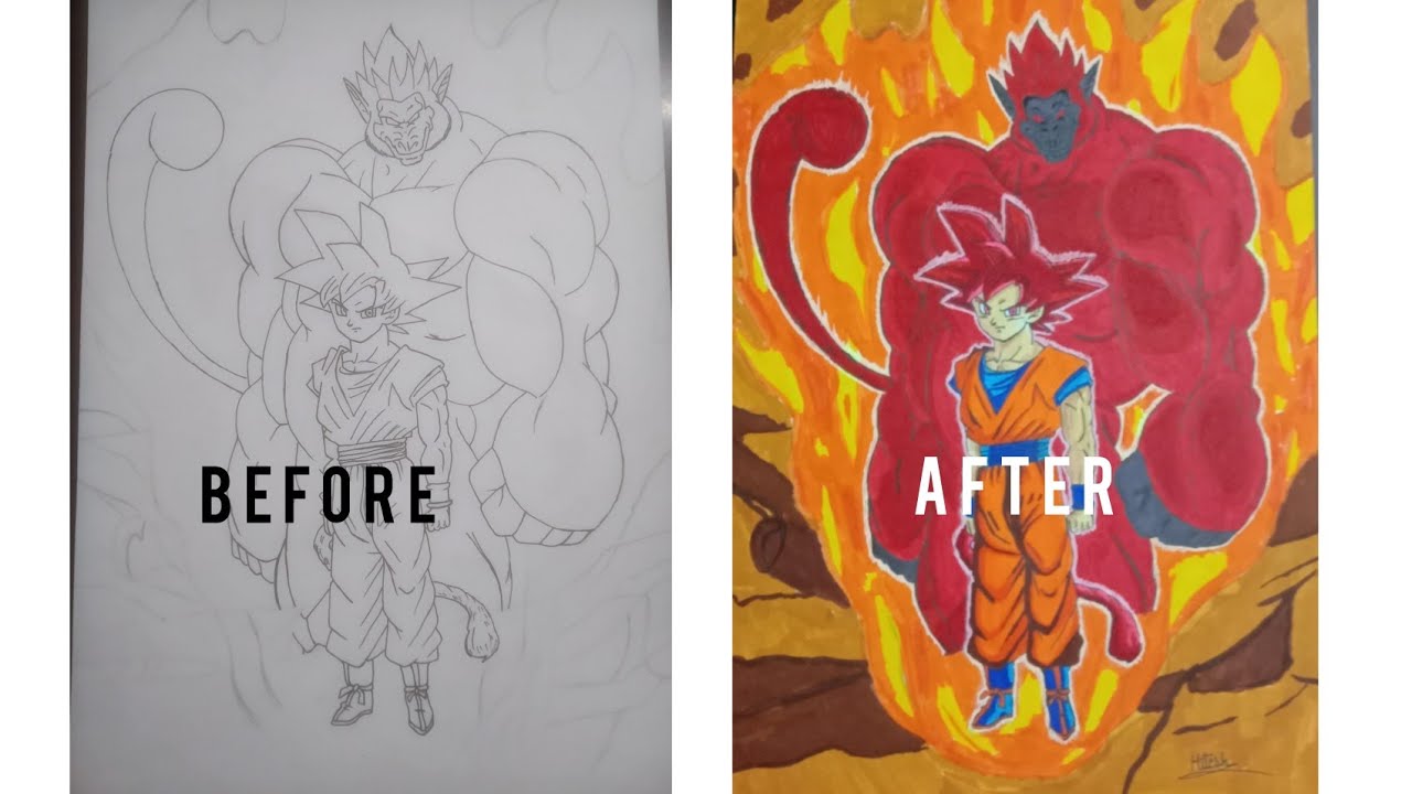 Drawing of Goku super Saiyan god and great ape Oozarudrawing