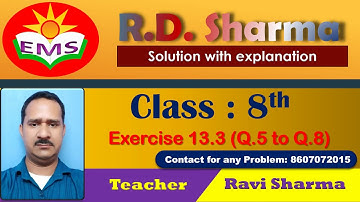RD Sharm 8th Exercise 13.3 from Q.5 to Q.9 with explanation