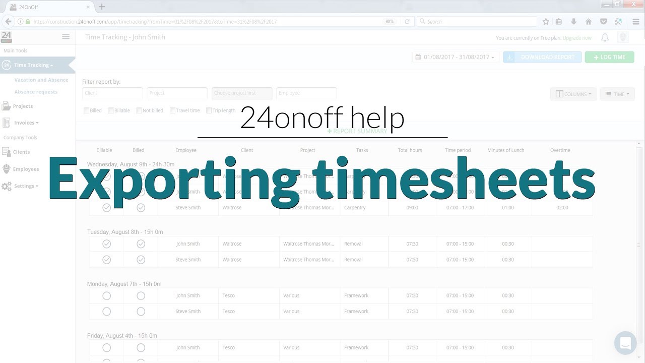 Exporting timesheets - 24onoff Help
