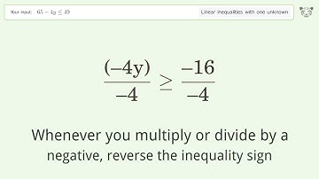Solving Linear Inequalities: 65-4y is Smaller Than or Equal to 49