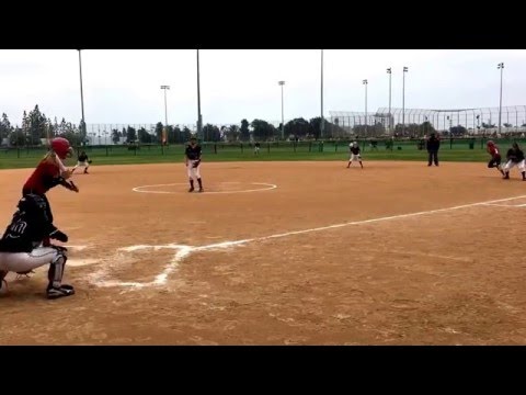 Kayla singles steals second and scores on a wild pitch