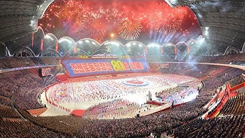 영광스러운 조선로동당창건 ８０돐 경축대회 및 대집단체조와 예술공연 성대히 진행