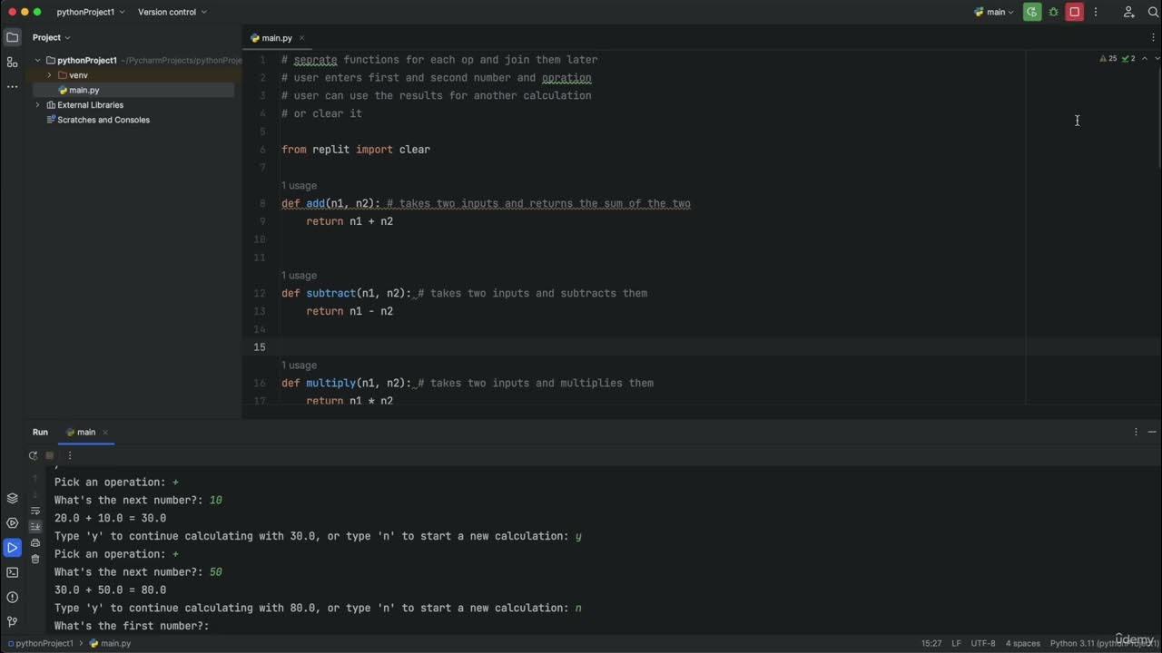 5. Calculator Code on PyCharm || 13. Beginner Setting Up Your Local ...