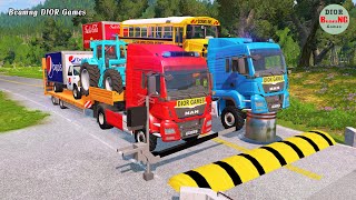 Double Flatbed Trailer Truck vs speed bumps|Busses vs speed bumps|Beamng Drive|807