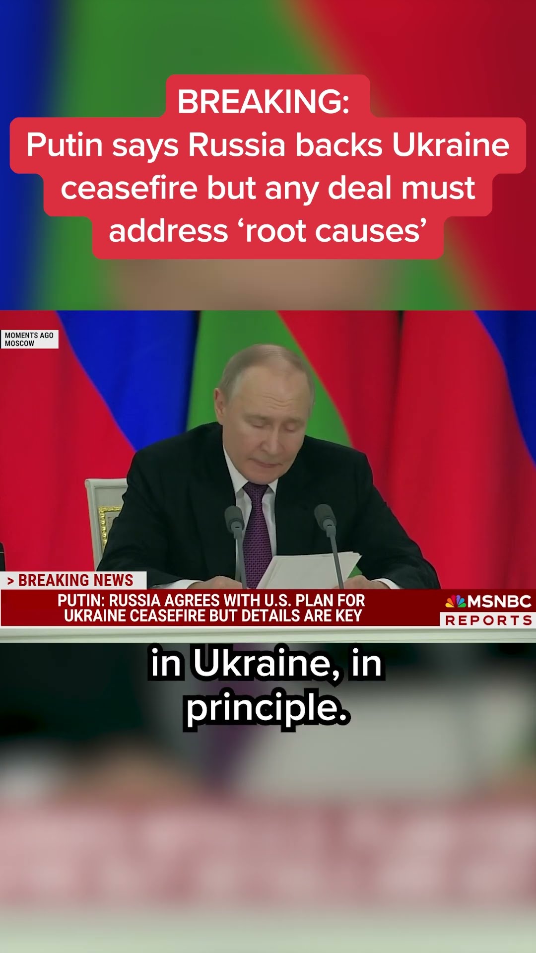 Putin says Russia backs Ukraine ceasefire but any deal must address 'root causes'
